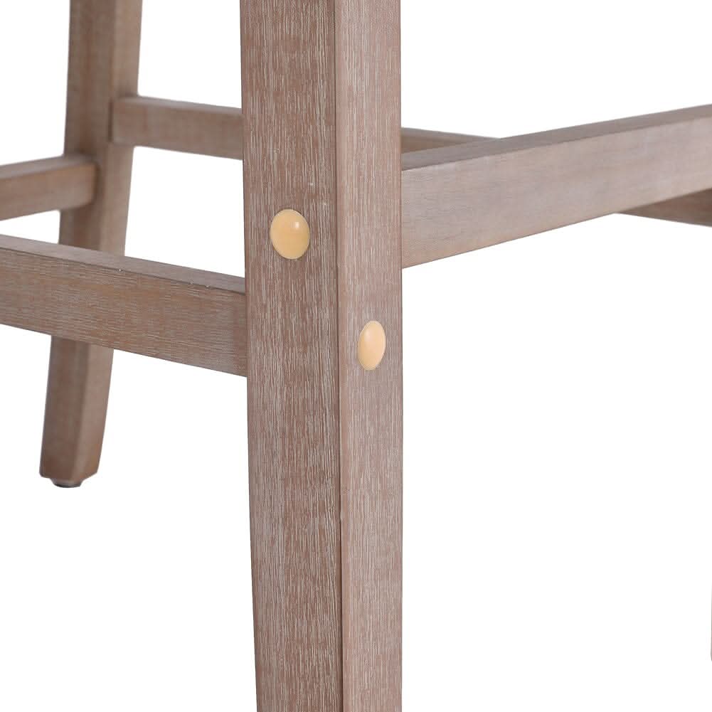 Set of 2 Hight Bar Stools Linen Upholstered with Wood Legs