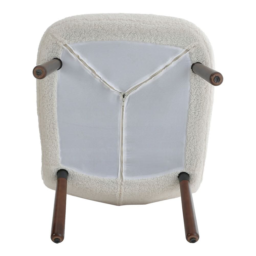 Modern White Lamb Wool Armchair with Ottoman Set Lounge Chair with Footstool
