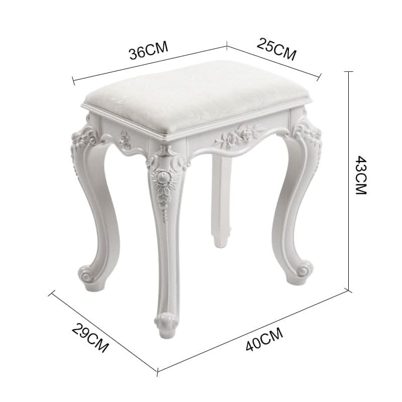 Printed Velvet Vanity Stool with White Resin Curved Legs