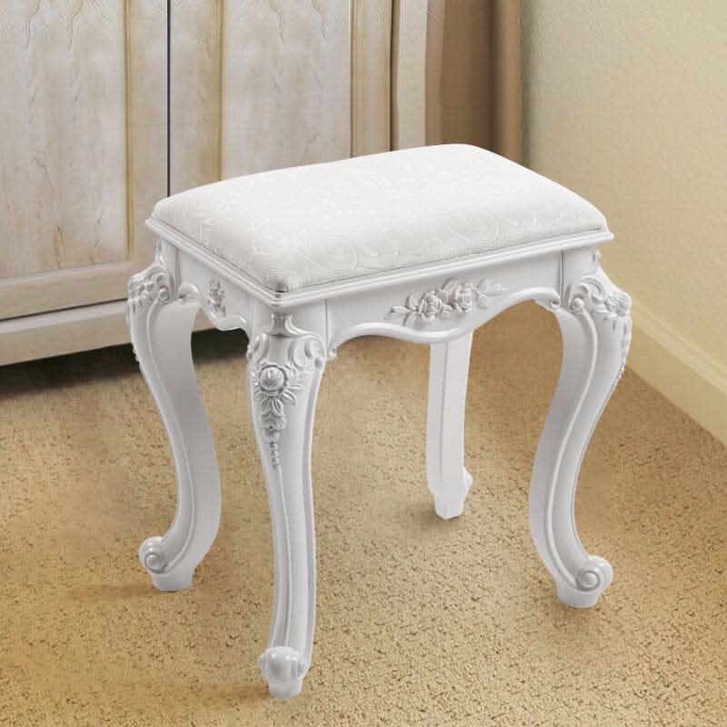 Printed Velvet Vanity Stool with White Resin Curved Legs