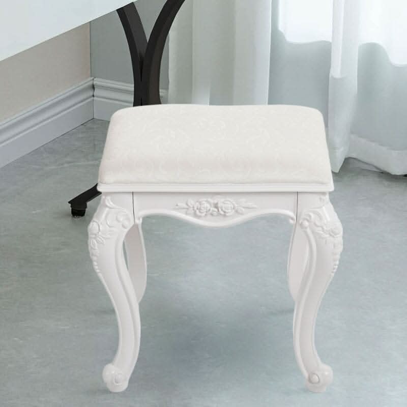 Printed Velvet Vanity Stool with White Resin Curved Legs