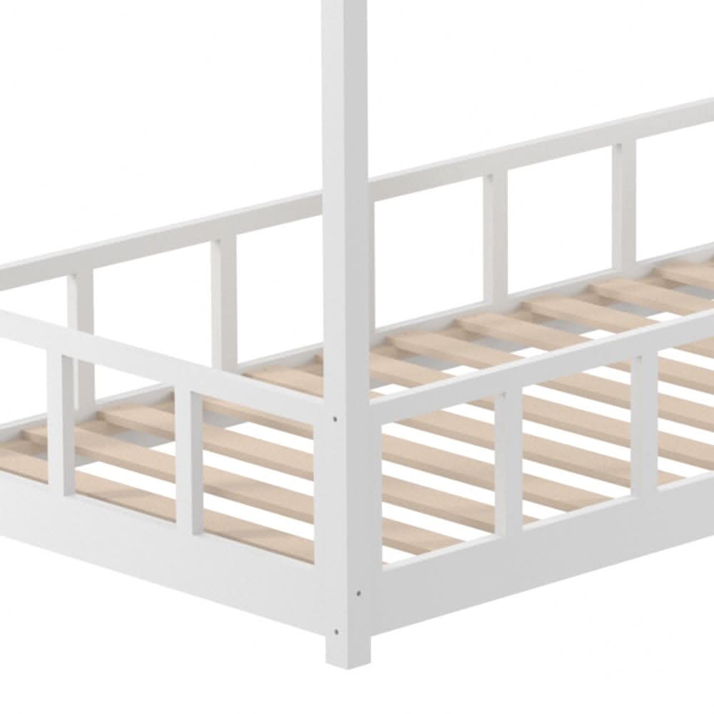 167cm W House Bed Frame Wood Toddler Bed with Safety Guard Fence