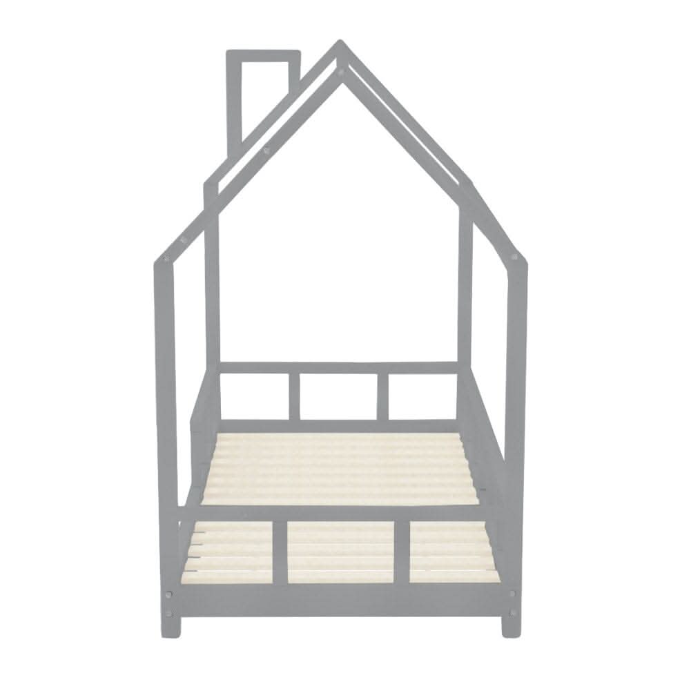 80X160CM Grey Wooden Single House Bed for Kids