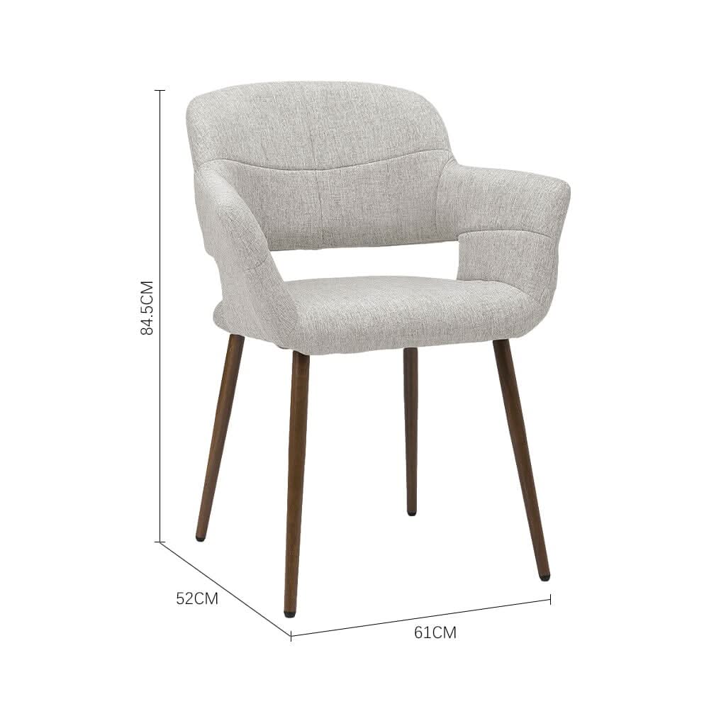 Set of 2 Grey Linen Dining Chair with Metal Legs