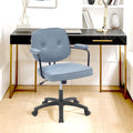 Blue Upholstered Office Chair with Armrests and Rolling Wheels