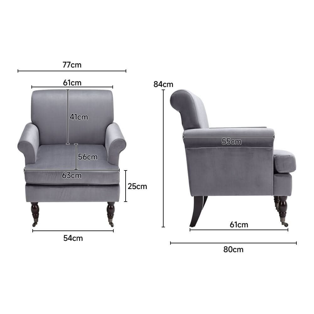 Contemporary Velvet upholstered Armchair with Casters