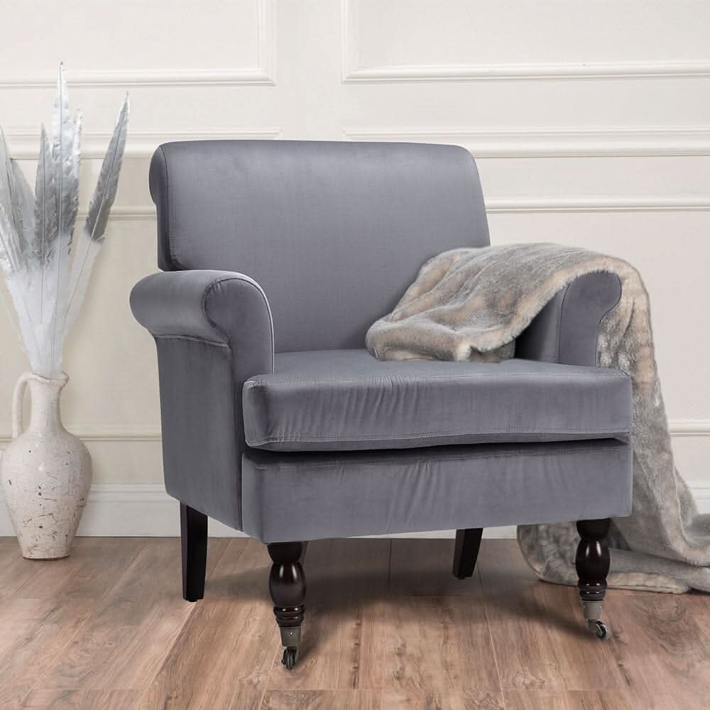 Contemporary Velvet upholstered Armchair with Casters