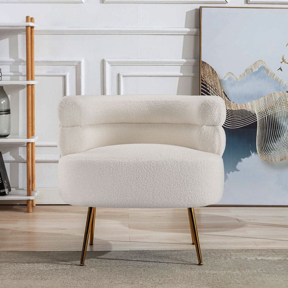 Cloud-Soft Bouclé Tiered Accent Chair with Gold Metal Legs