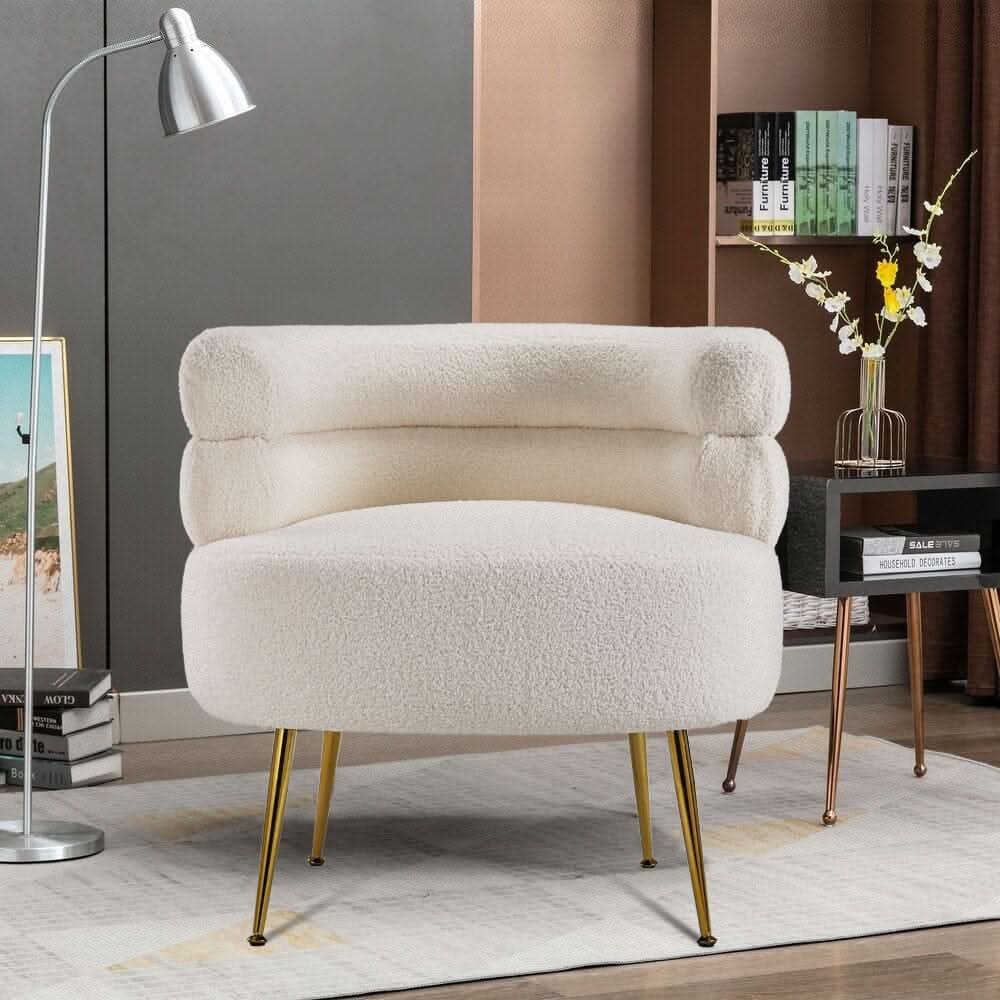 Cloud-Soft Bouclé Tiered Accent Chair with Gold Metal Legs