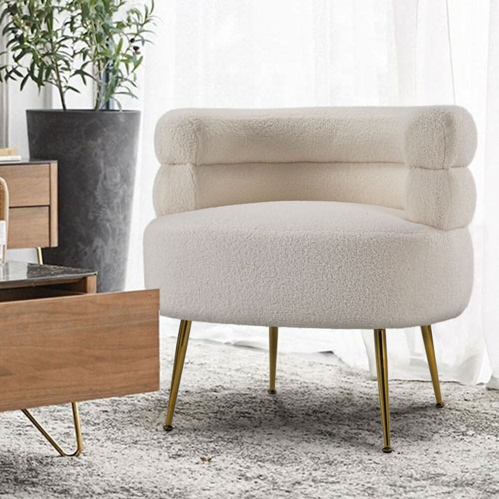 Cloud-Soft Bouclé Tiered Accent Chair with Gold Metal Legs