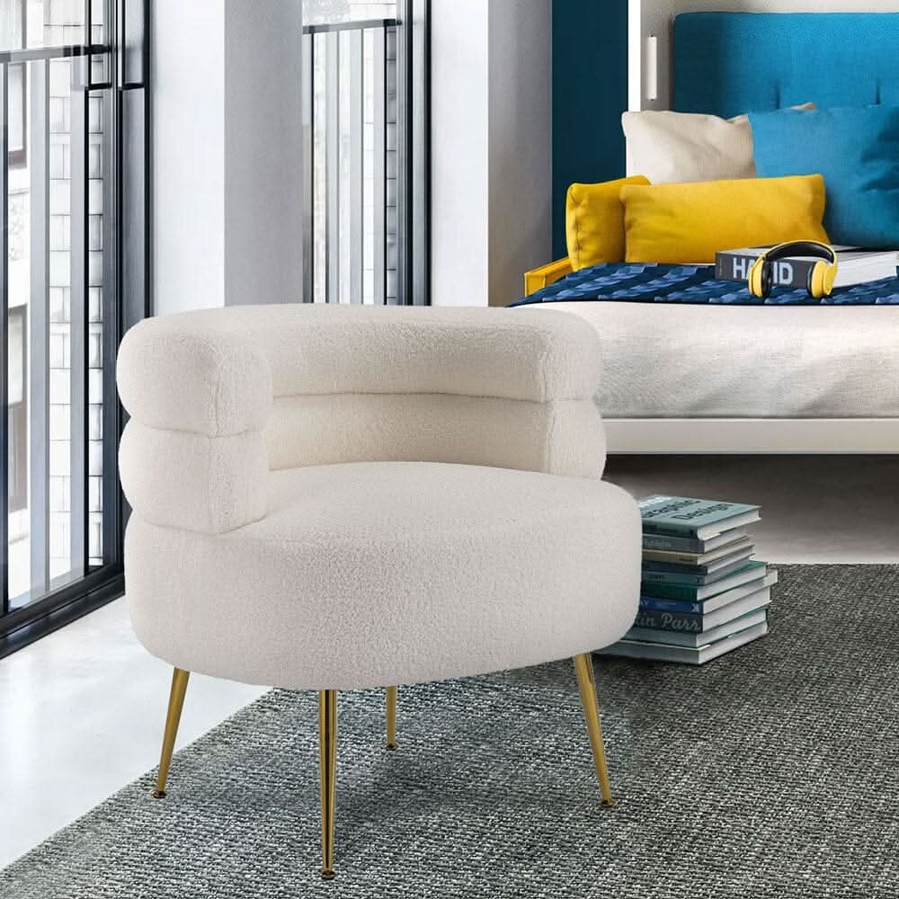 Cloud-Soft Bouclé Tiered Accent Chair with Gold Metal Legs