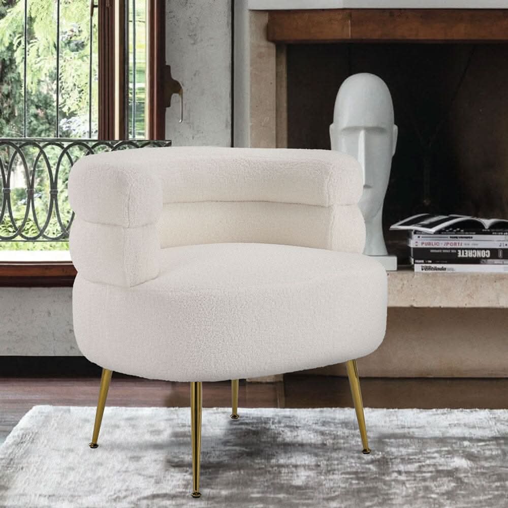Cloud-Soft Bouclé Tiered Accent Chair with Gold Metal Legs