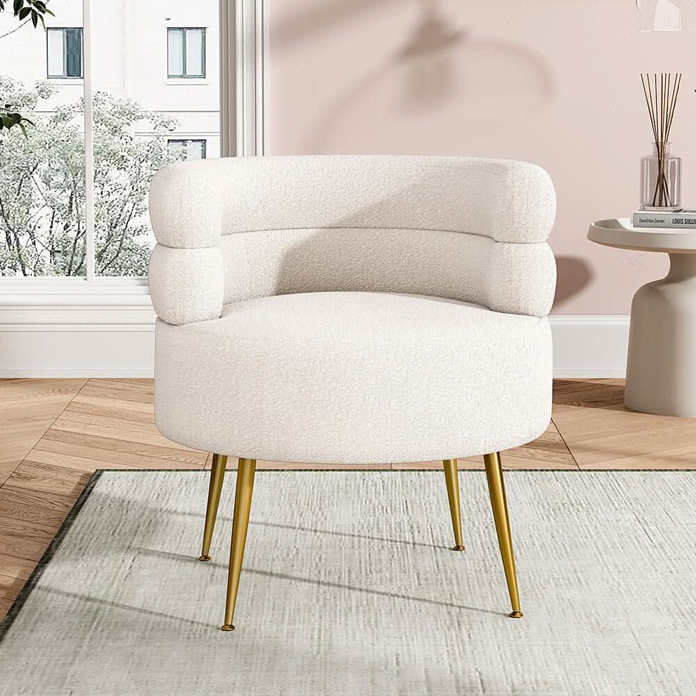 Cloud-Soft Bouclé Tiered Accent Chair with Gold Metal Legs