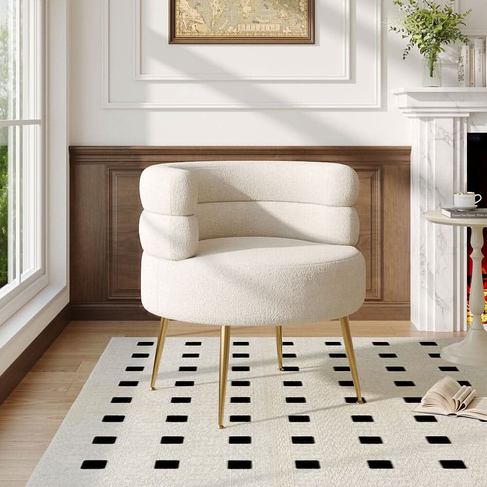 Cloud-Soft Bouclé Tiered Accent Chair with Gold Metal Legs