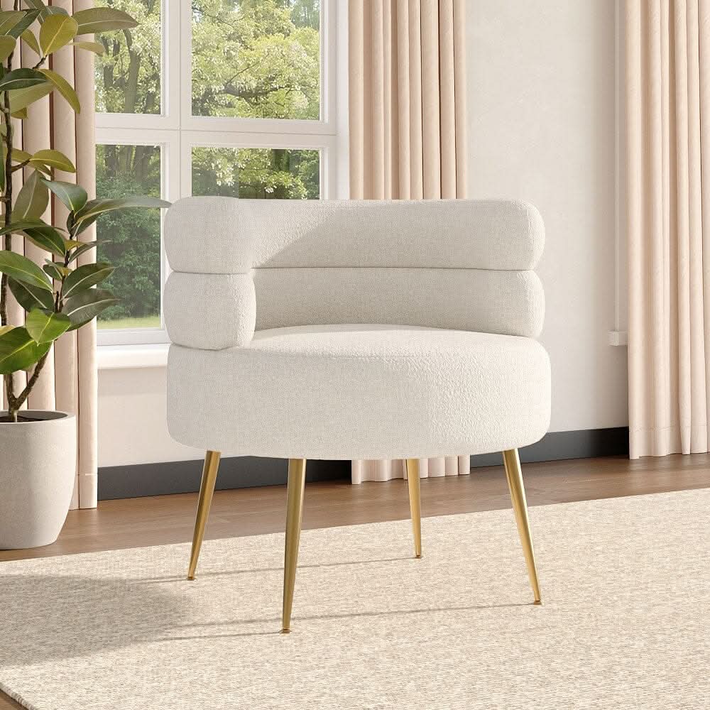 Cloud-Soft Bouclé Tiered Accent Chair with Gold Metal Legs