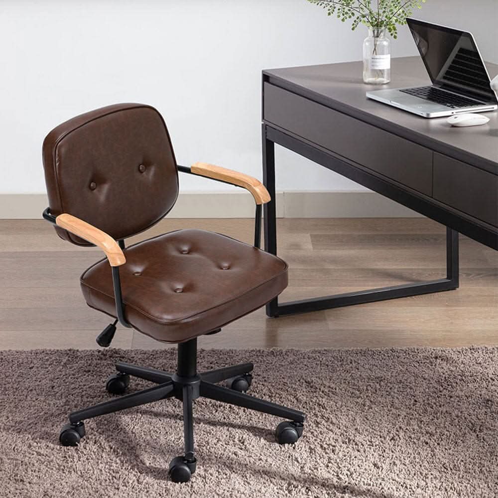 Traditional Brown Office Chair with Button Tufting