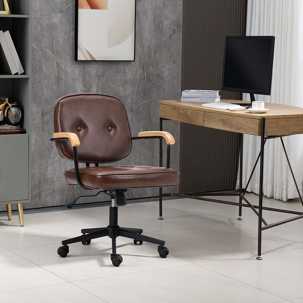 Traditional Brown Office Chair with Button Tufting