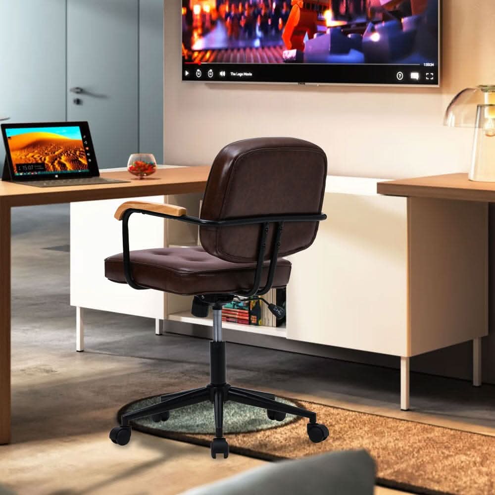 Traditional Brown Office Chair with Button Tufting