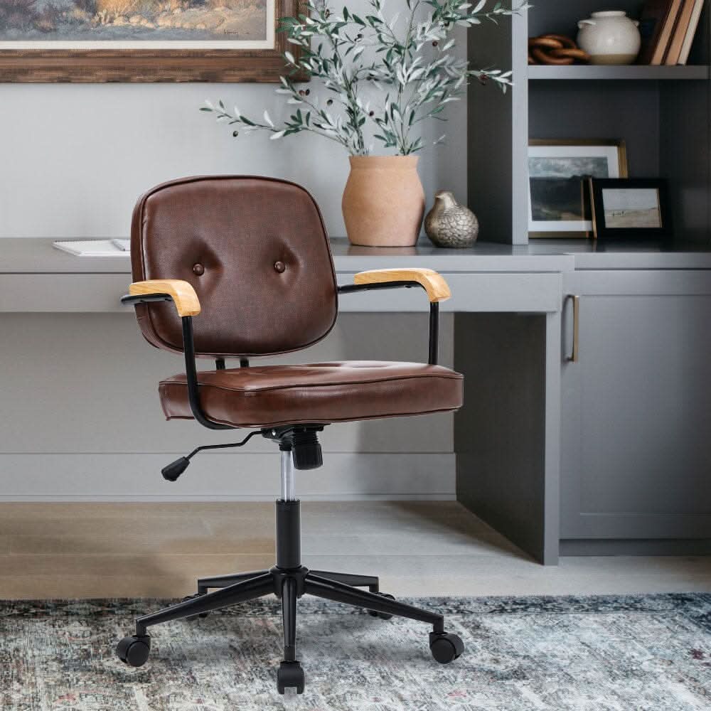 Traditional Brown Office Chair with Button Tufting
