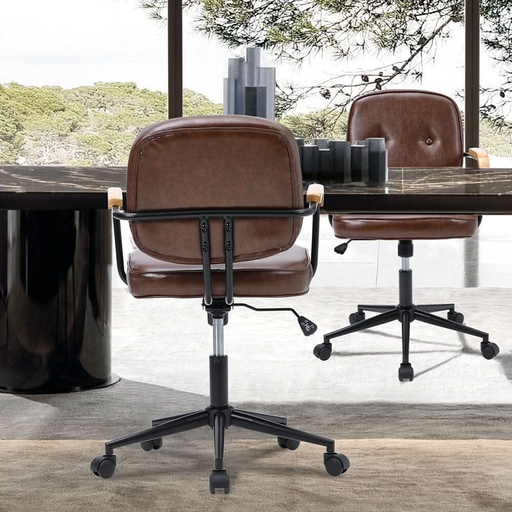 Traditional Brown Office Chair with Button Tufting