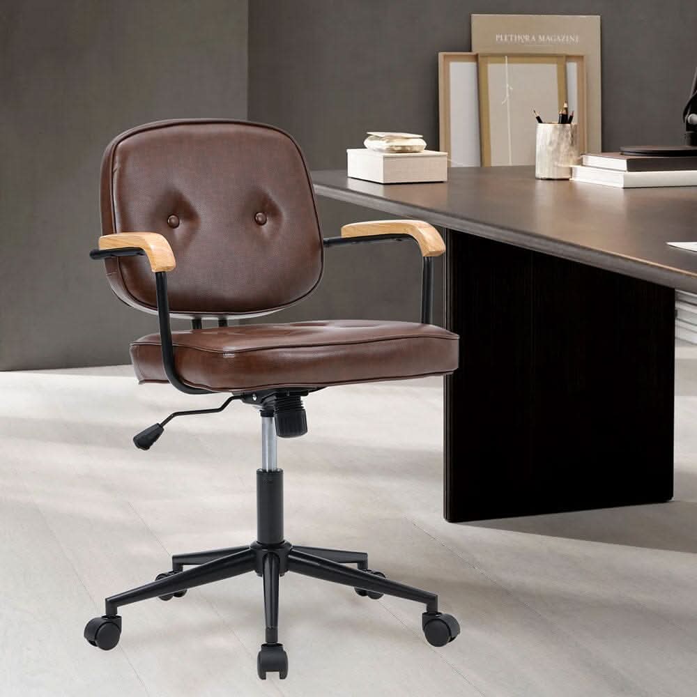 Traditional Brown Office Chair with Button Tufting