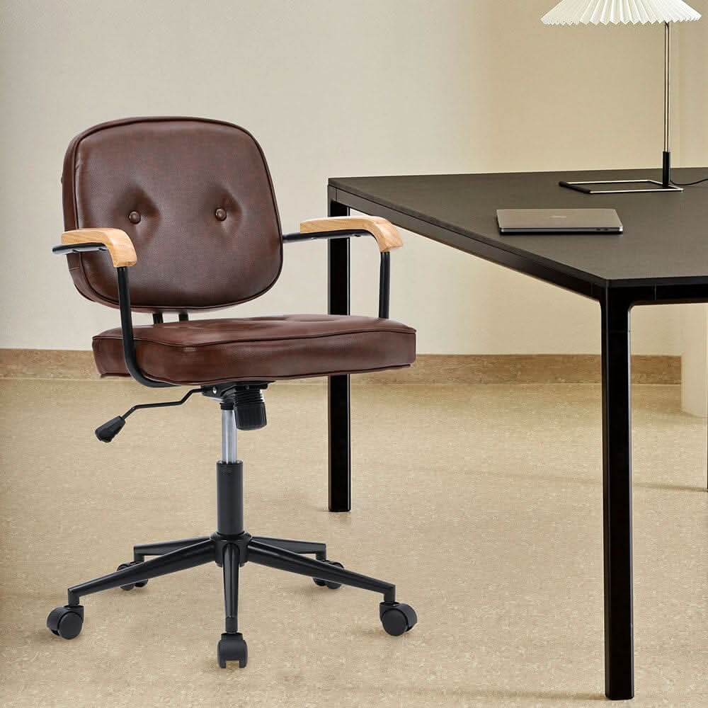 Traditional Brown Office Chair with Button Tufting