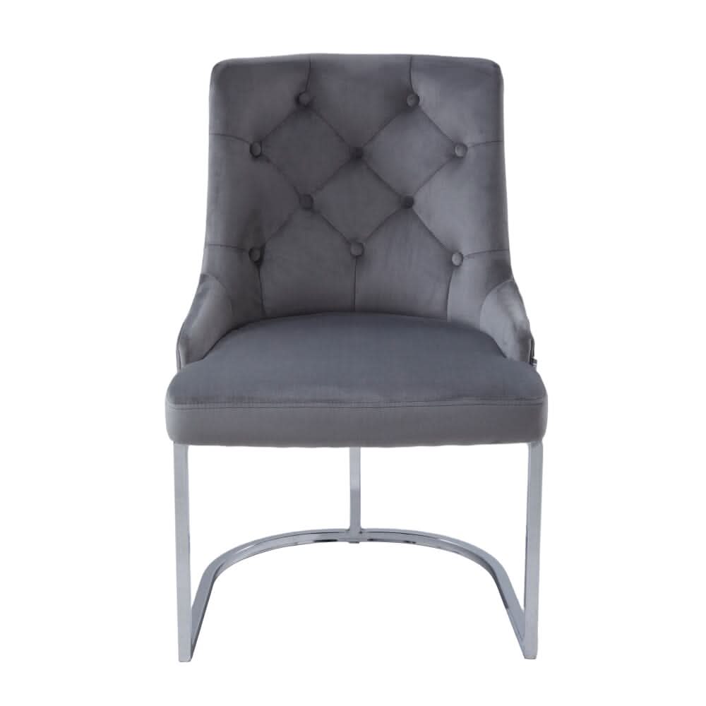 Velvet Upholstered Dining Chair Button Tufted Design Light Grey