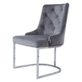 Velvet Upholstered Dining Chair Button Tufted Design Light Grey