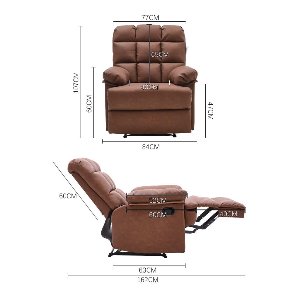 Power Recliner Sofa Brown PU Leather Wooden Frame
