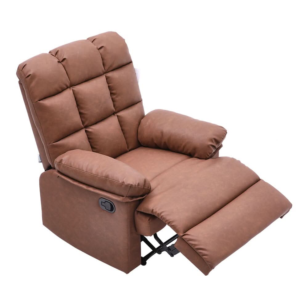 Power Recliner Sofa Brown PU Leather Wooden Frame