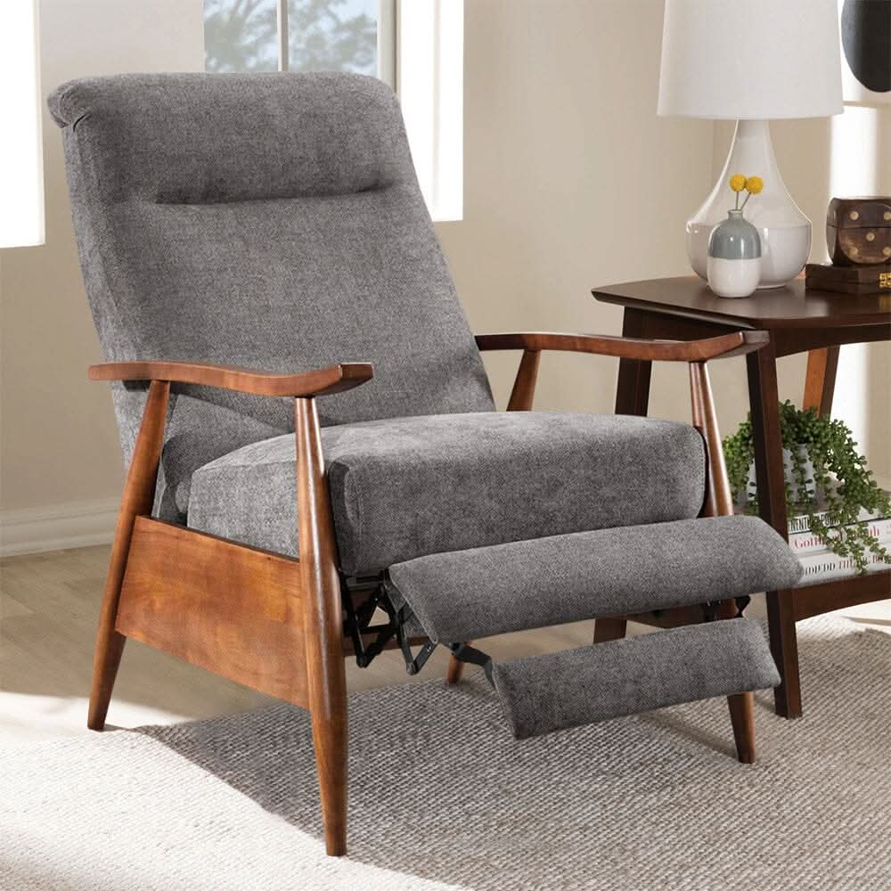 Mid-Century Modern Reclining Armchair – Grey Faux Cashmere