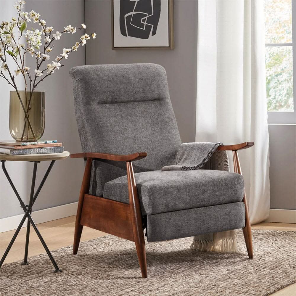Mid-Century Modern Reclining Armchair – Grey Faux Cashmere
