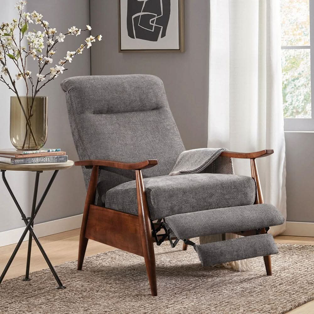 Mid-Century Modern Reclining Armchair – Grey Faux Cashmere