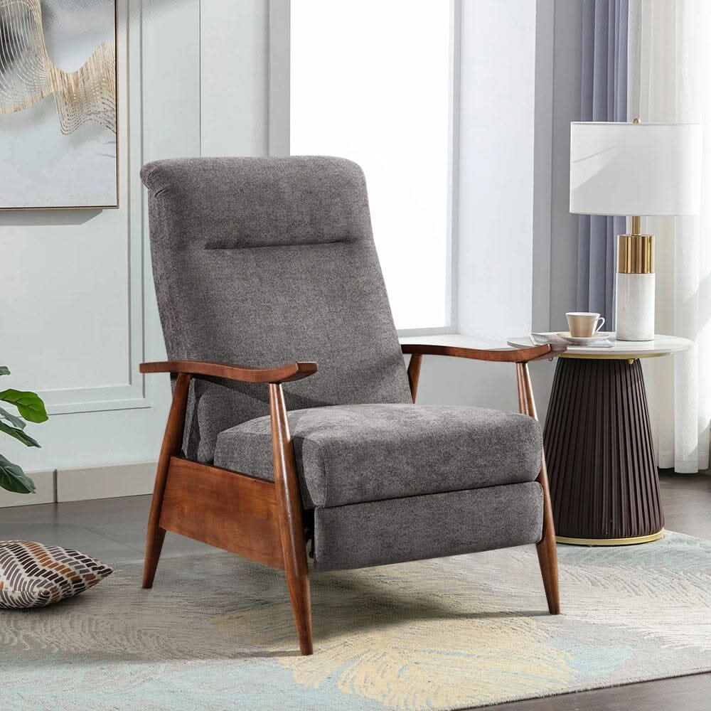 Mid-Century Modern Reclining Armchair – Grey Faux Cashmere