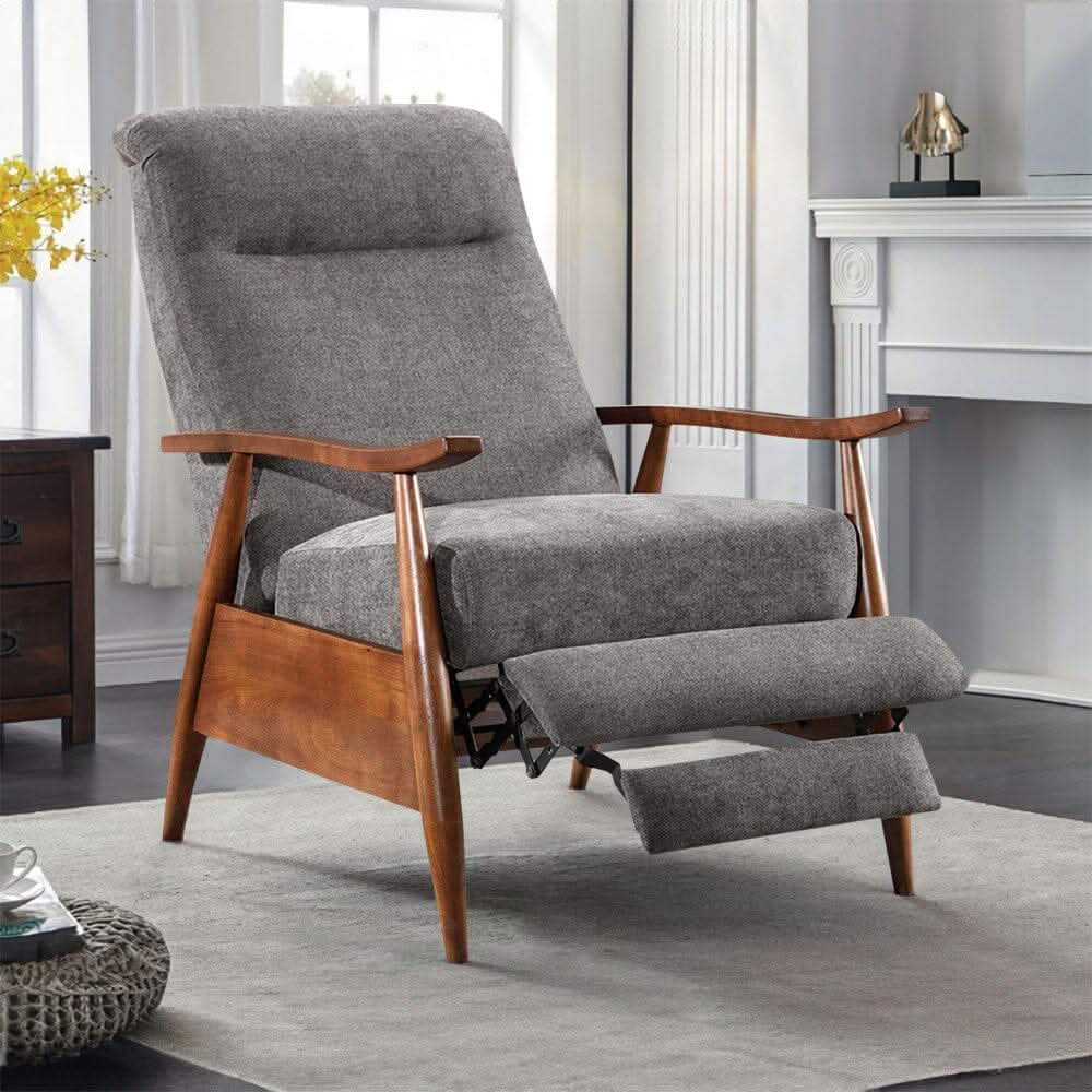 Mid-Century Modern Reclining Armchair – Grey Faux Cashmere