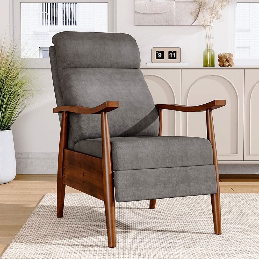 Mid-Century Modern Reclining Armchair – Grey Faux Cashmere