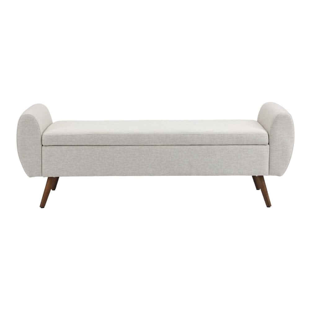 Upholstered Storage Bench with Hidden Compartment – Fabric Ottoman with Wooden Legs