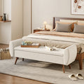 Upholstered Storage Bench with Hidden Compartment – Fabric Ottoman with Wooden Legs