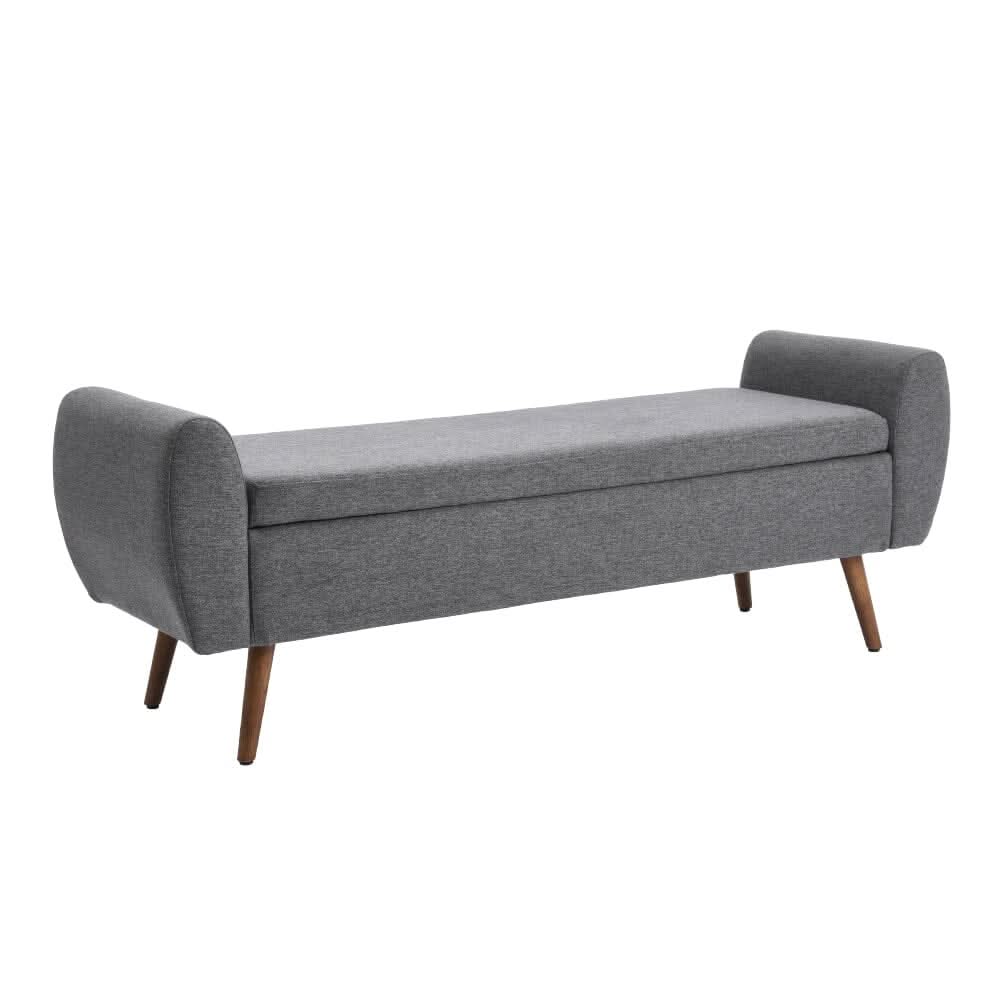 Upholstered Storage Bench with Hidden Compartment – Fabric Ottoman with Wooden Legs