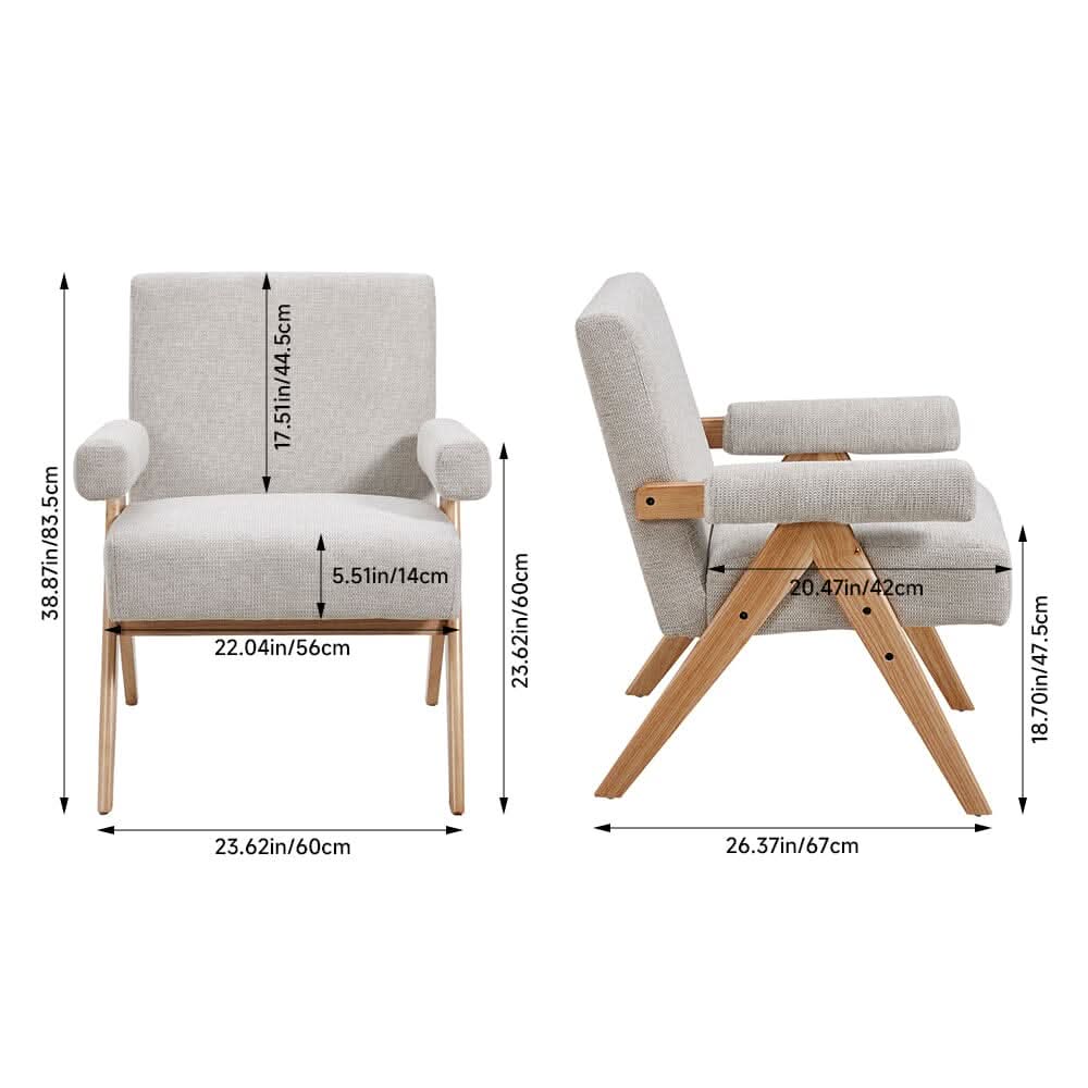 Linen Upholsteried Wooden Armchair