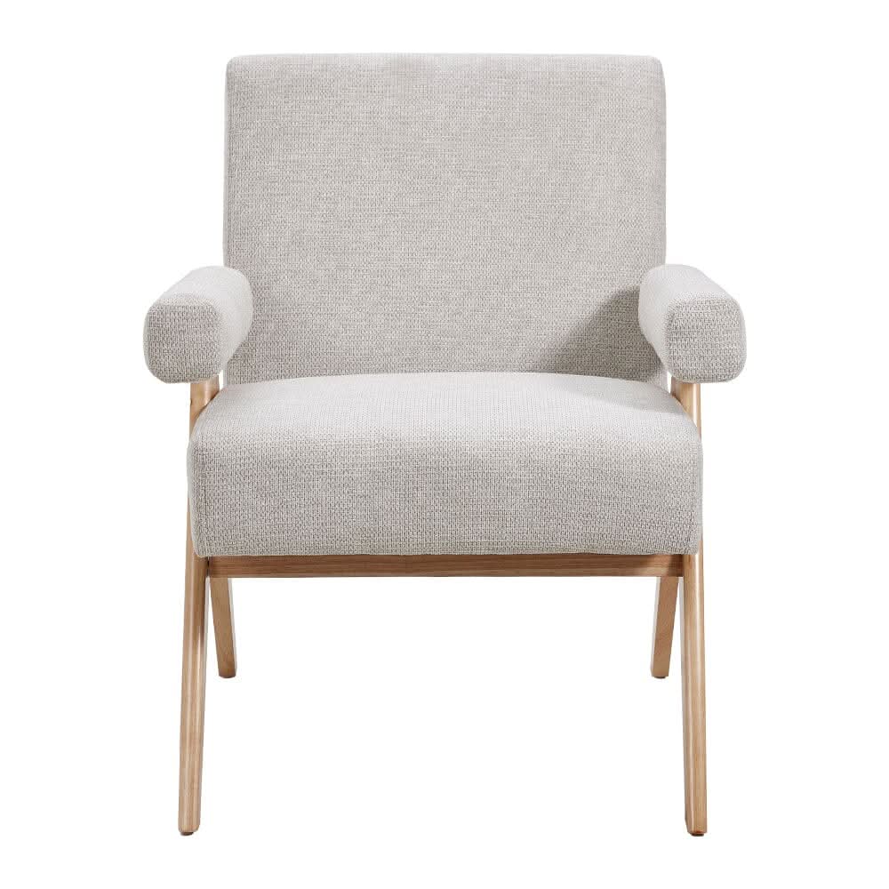 Linen Upholsteried Wooden Armchair