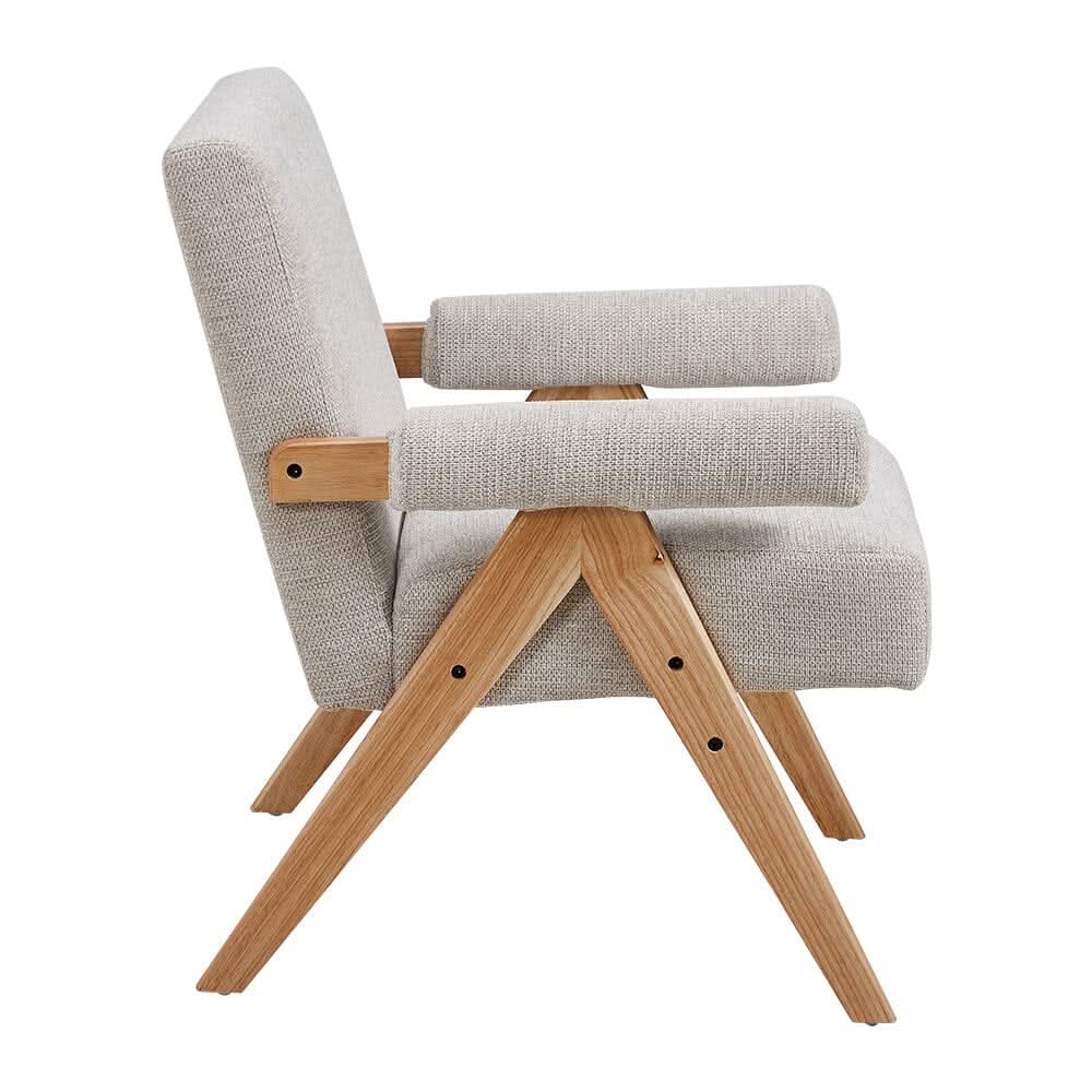 Linen Upholsteried Wooden Armchair