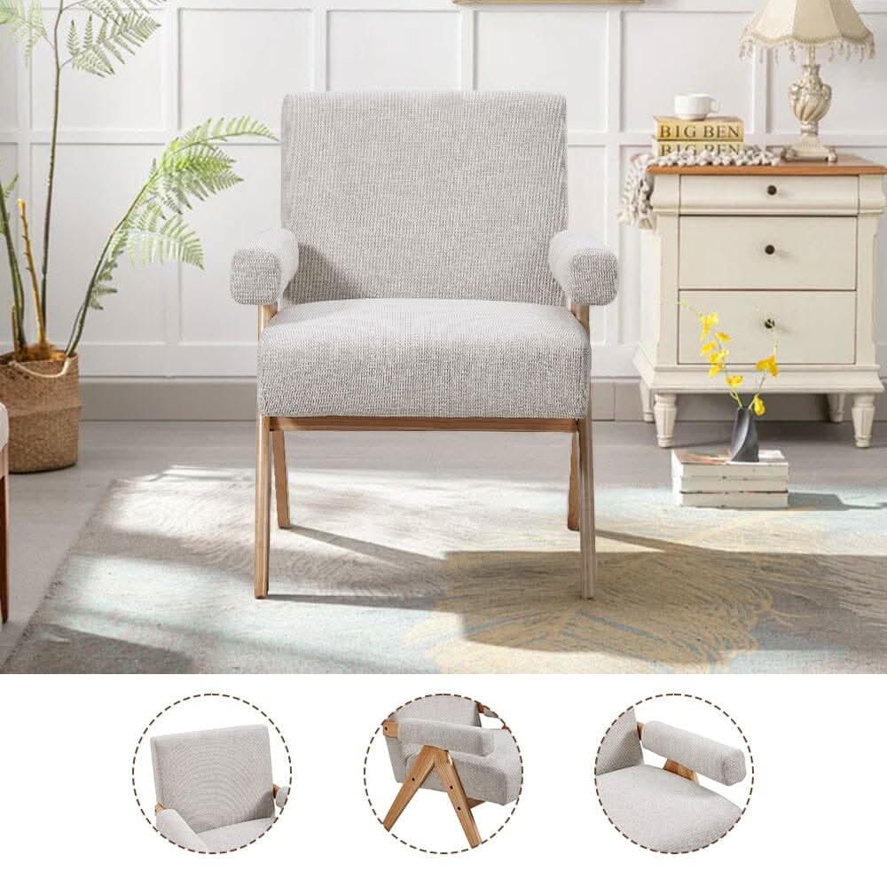 Linen Upholsteried Wooden Armchair