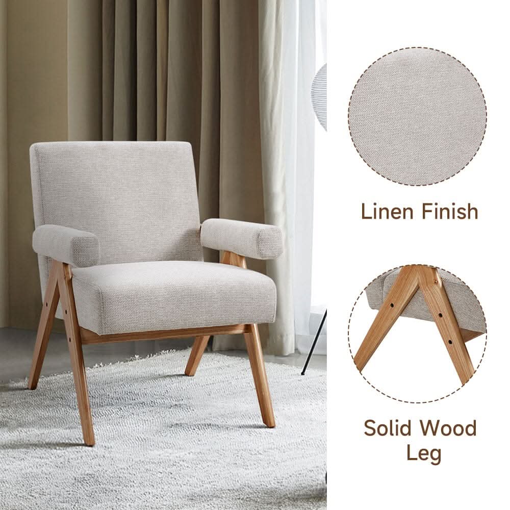 Mid-Century Modern Textured Fabric Accent Chair – Beige