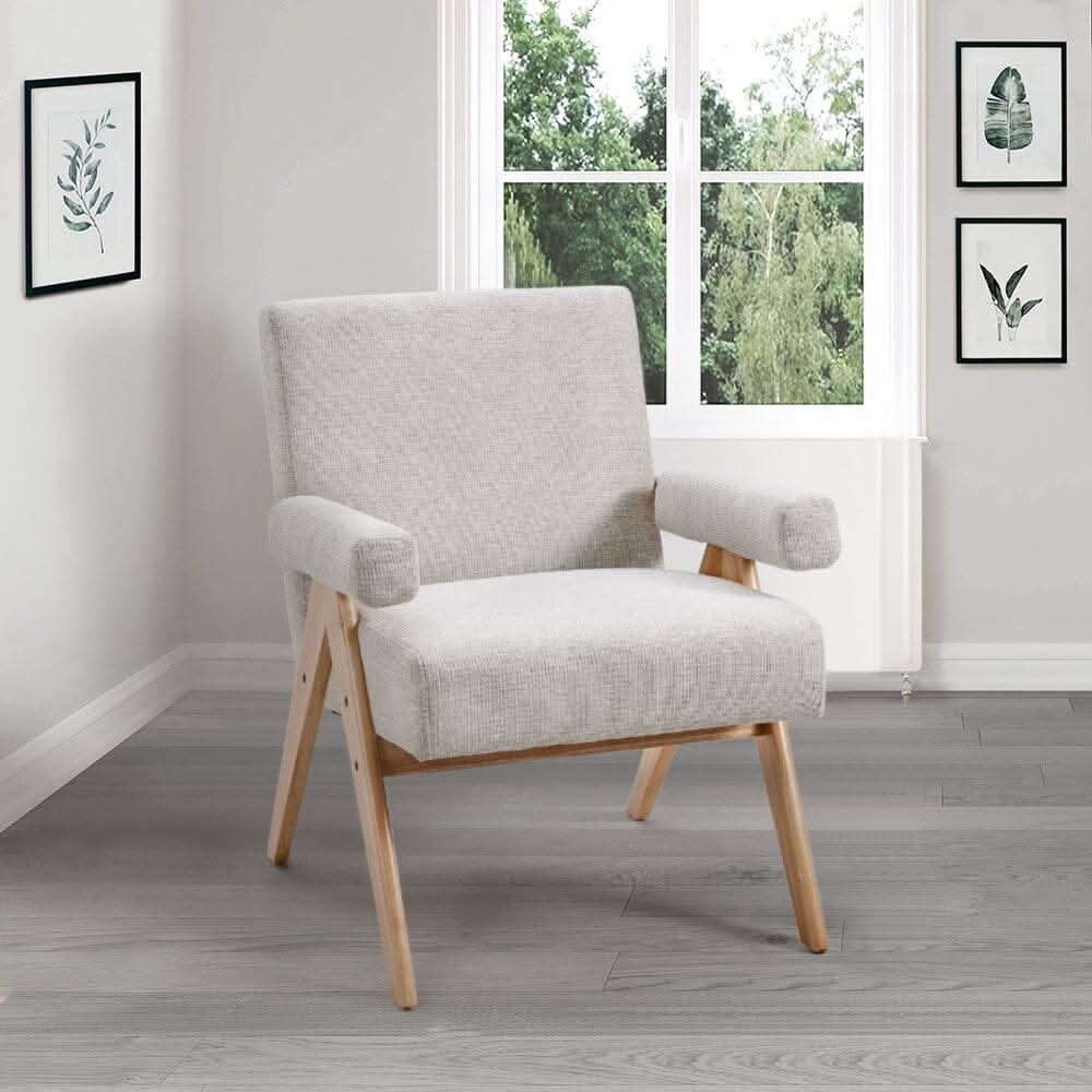 Mid-Century Modern Textured Fabric Accent Chair – Beige