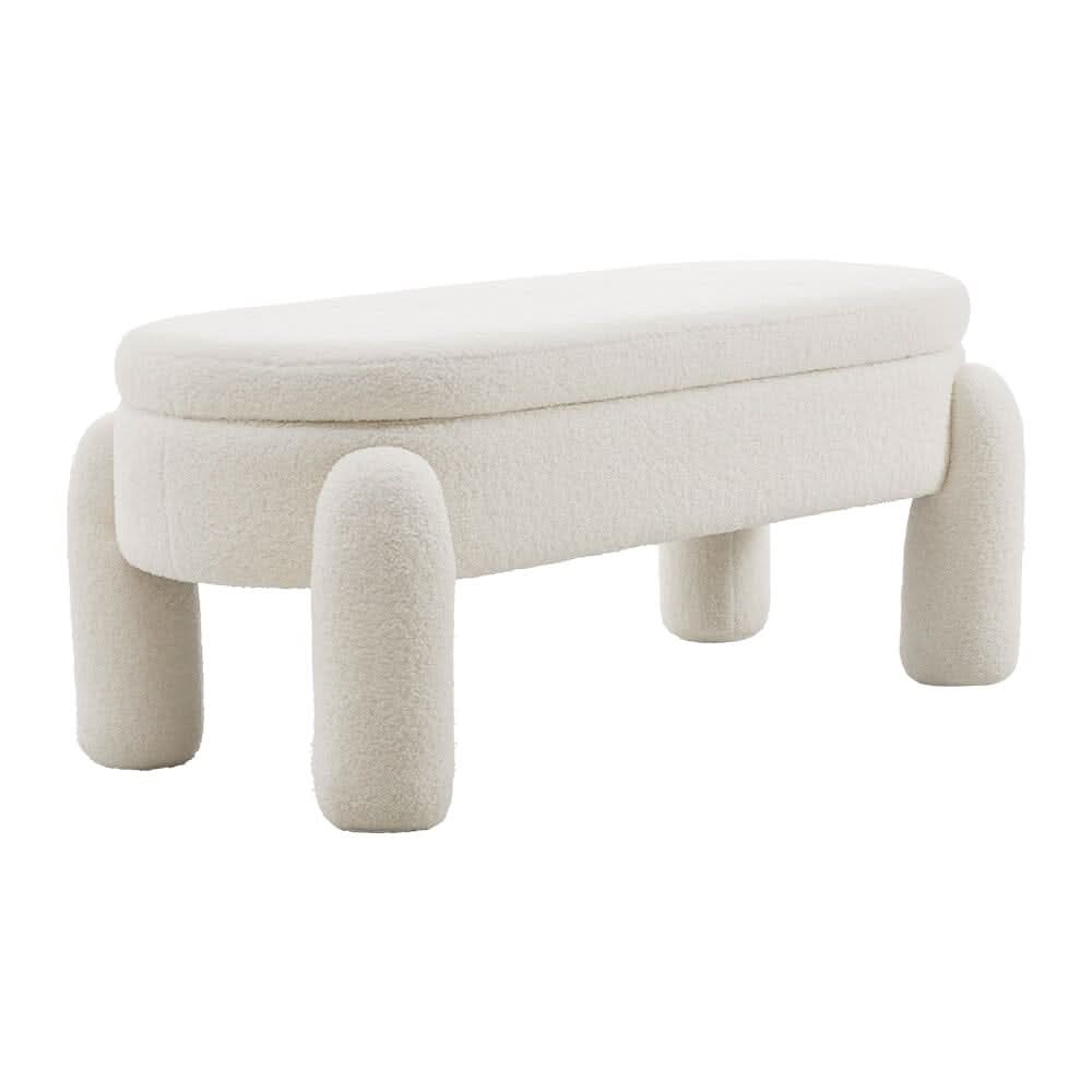 White Teddy Fleece Storage Bench with Flip Lid Support