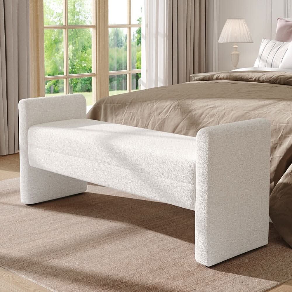Modern Teddy Fabric Bench with Armrests
