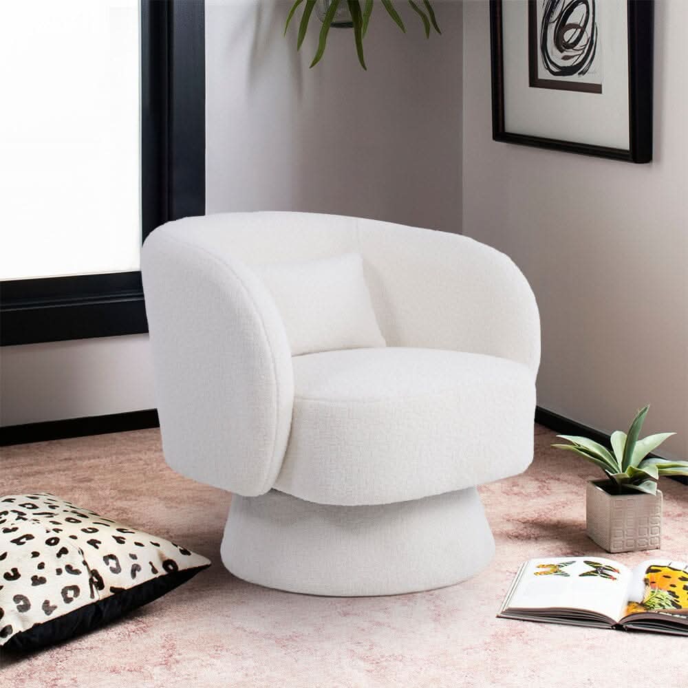 Luxe Bouclé Swivel Barrel Accent Chair – Cream White