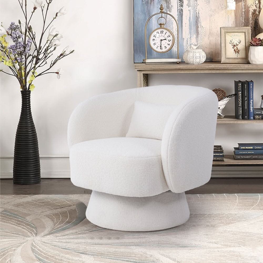 Luxe Bouclé Swivel Barrel Accent Chair – Cream White