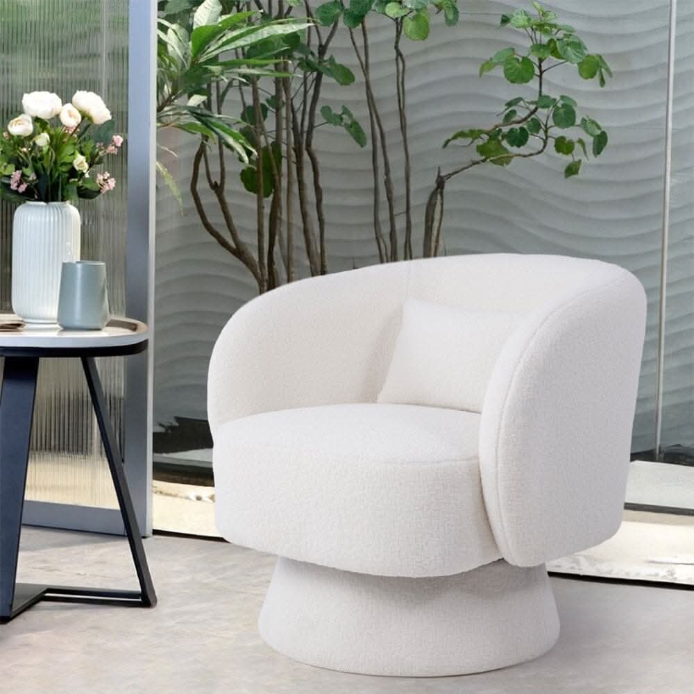 Luxe Bouclé Swivel Barrel Accent Chair – Cream White